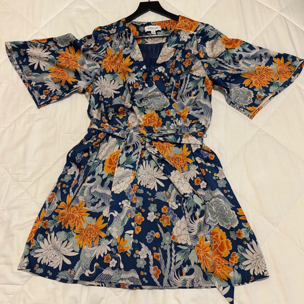 Blue Floral Dress with Yellow and Cream Blooms